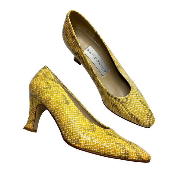 Bandolino Shoes - Bandolino Yellow Snakeskin Embossed Pumps Heels Size 8 Made in Spain